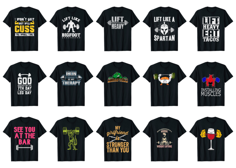 15 Weight Lifting Shirt Designs Bundle For Commercial Use Part 4 ...