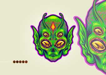 Alien head in sugar skull paint four eyed fantasy t shirt vector