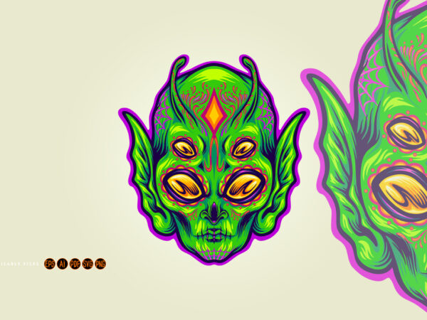Alien head in sugar skull paint four eyed fantasy t shirt vector