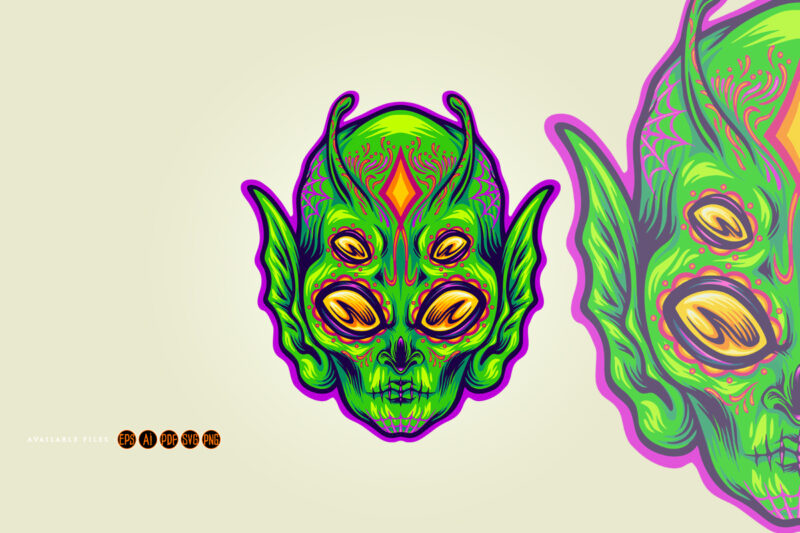 Alien head in sugar skull paint four eyed fantasy