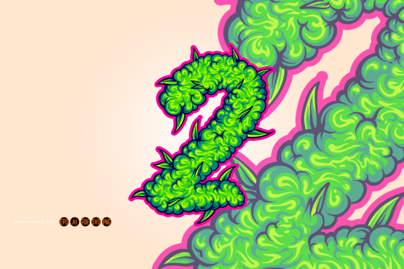 Bold monogram number 2 with weed flower bud
