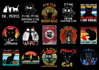 15 Black Cat shirt Designs Bundle For Commercial Use, Black Cat T-shirt, Black Cat png file, Black Cat digital file, Black Cat gift, Black Cat download, Black Cat design