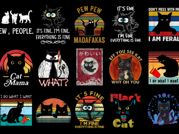 15 black cat shirt designs bundle for commercial use, black cat t-shirt, black cat png file, black cat digital file, black cat gift, black cat download, black cat design