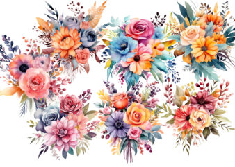 Boho Bouquet Watercolor Flowers Clipart