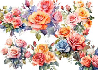 Bouquet of Roses Watercolor Clipart