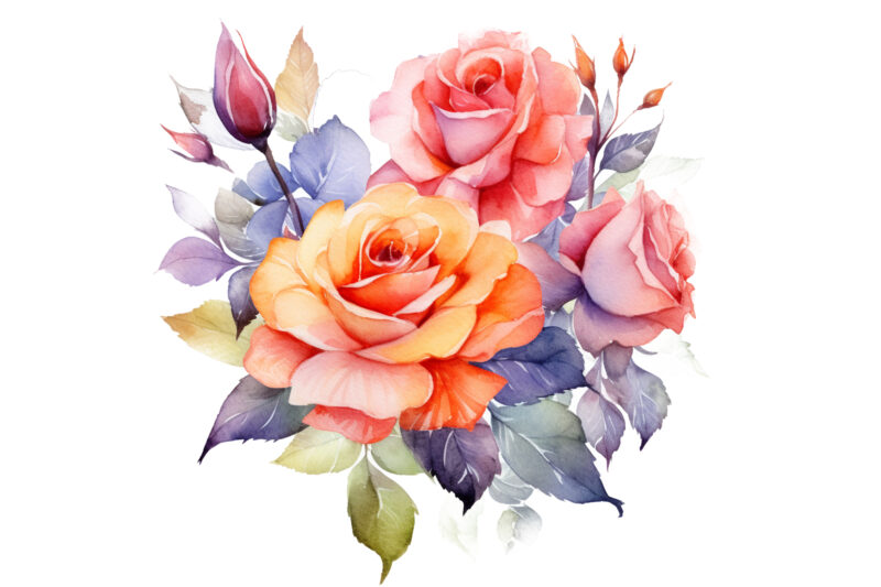 Bouquet of Roses Watercolor Clipart