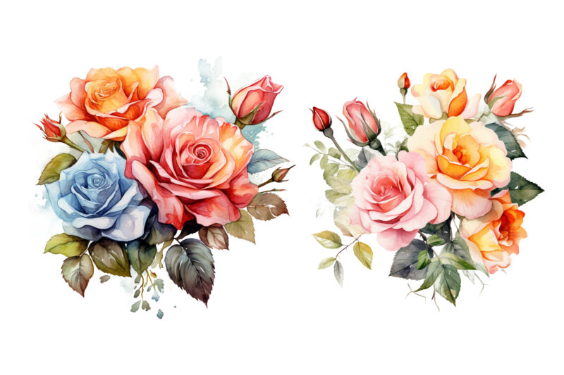 Bouquet of Roses Watercolor Clipart