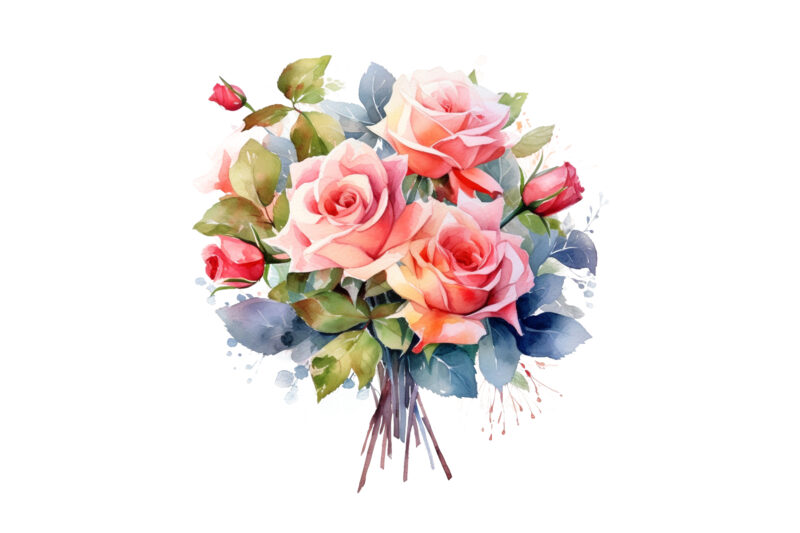 Bouquet of Roses Watercolor Clipart