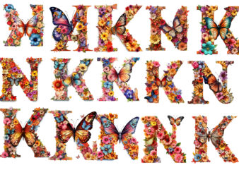 Butterfly with flower Alphabet Clipart