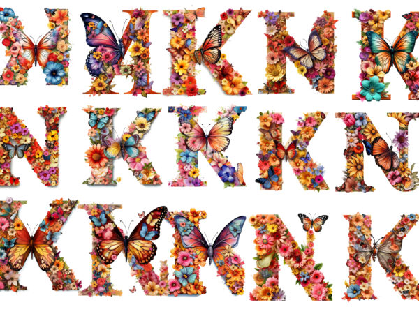 Butterfly with flower alphabet clipart t shirt template