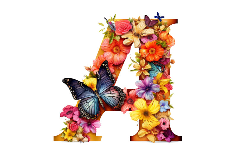 Butterfly with flower Alphabet Clipart