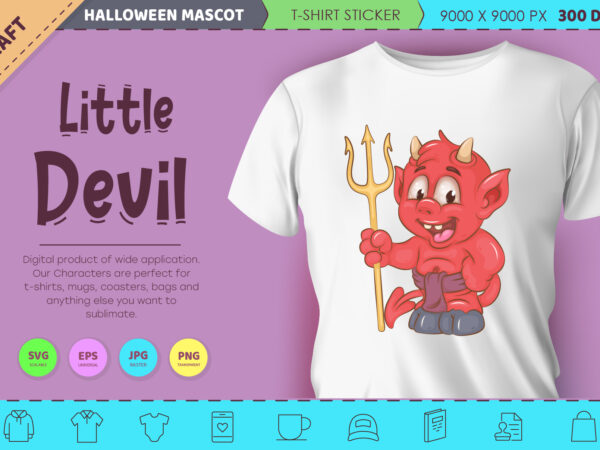 Cute little devil. halloween mascot. t shirt vector file