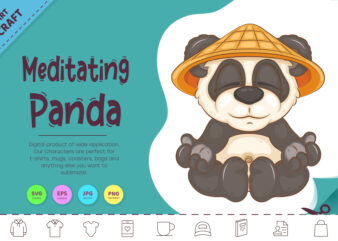 Cartoon Meditating Panda. Animal Art.