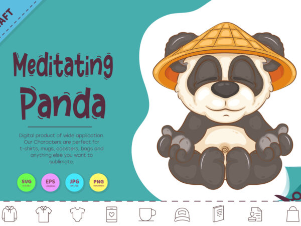 Cartoon meditating panda. animal art. t shirt vector file