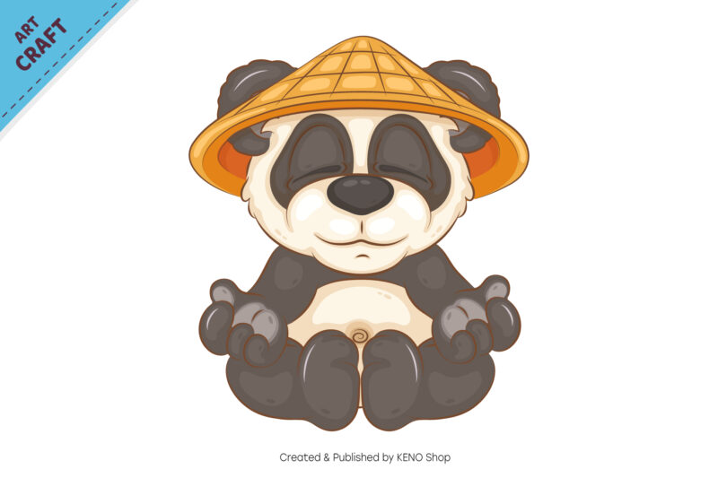 Cartoon Meditating Panda. Animal Art.