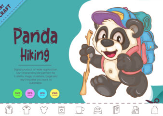 Cartoon Panda Hiking. Animal Art. t shirt vector file