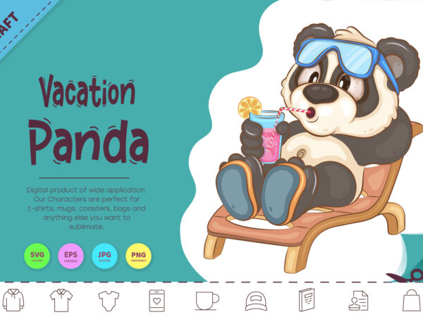 Cartoon panda vacation. animal art. t shirt vector file
