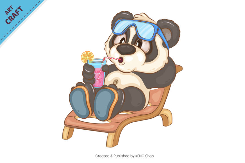 Cartoon Panda Vacation. Animal Art.