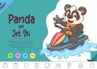 Cartoon Panda on Jet Ski. Animal Art. t shirt vector file