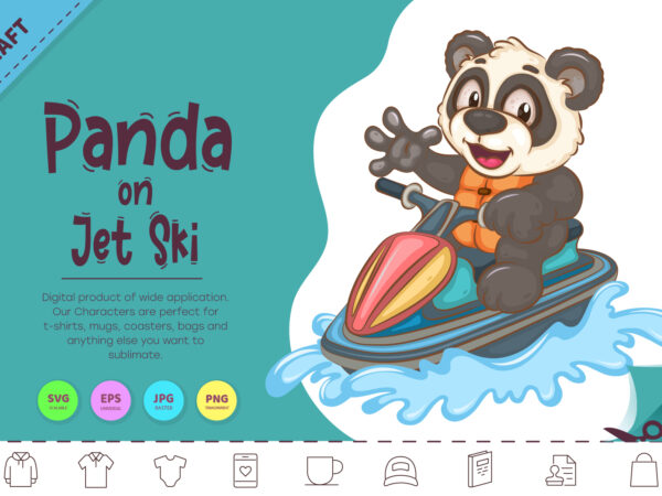 Cartoon panda on jet ski. animal art. t shirt vector file