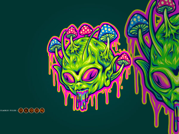 Cosmic alien head in surreal trippy space t shirt vector file