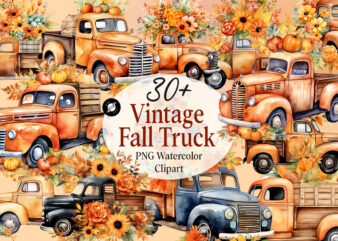 Vintage Fall Truck PNG Watercolor Sublimation Clipart Bundle, Fall T-shirt Designs Bundle, Watercolor Autumn Fall Sublimation Bundle for Print on Demand