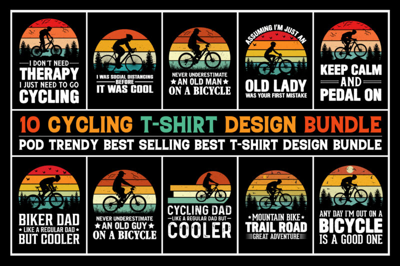 Cycling Bicycle T-Shirt Design Bundle