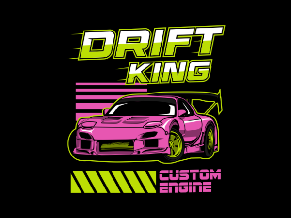 Drift racing king t shirt vector illustration