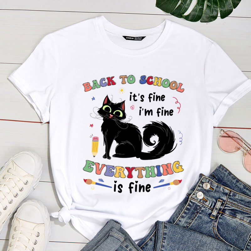 Funny Black Cat Back to School for Teachers Boys Girls Kids