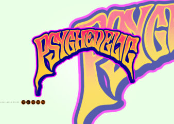 Groovy psychedelic lettering word bold text