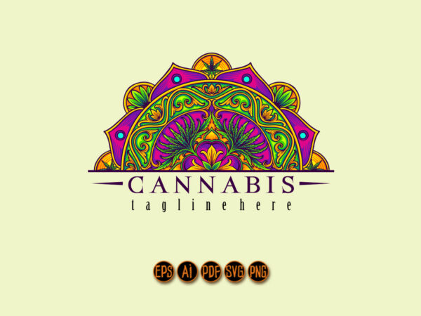 Half mandala marijuana with intricate engraved ornament graphic t shirt