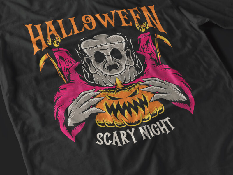 Halloween monster vector t-shirt designs bundle, spooky cartoon halloween illustrations, clothing apparel designs for POD