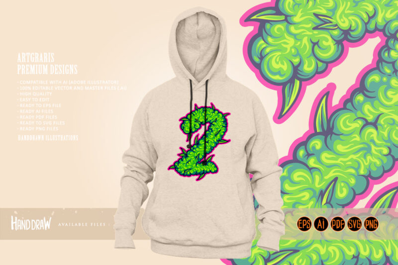 Bold monogram number 2 with weed flower bud