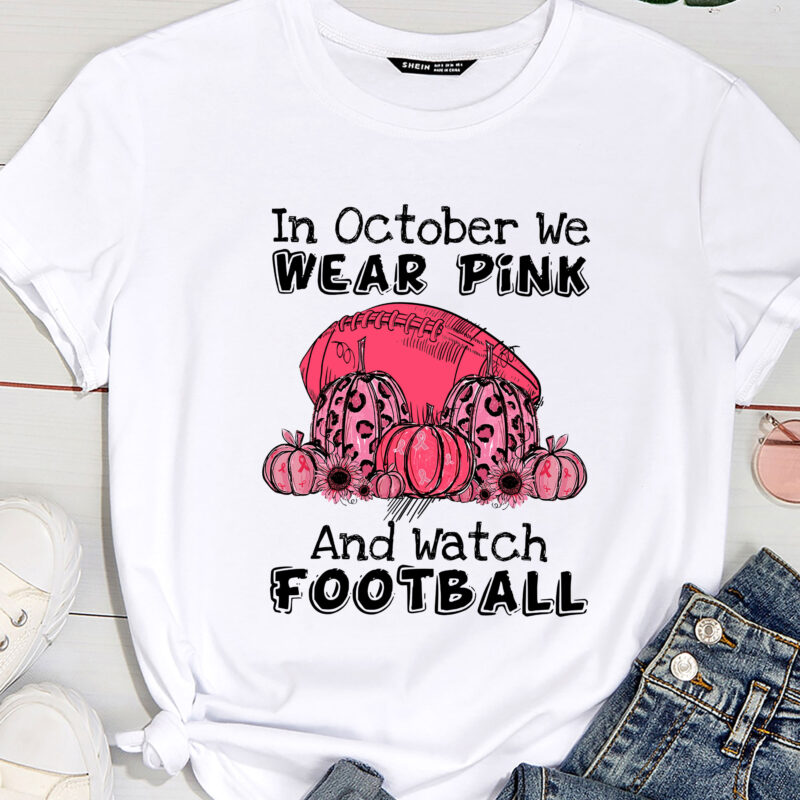 In October We Wear Pink Football Pumpkin Breast Cancer PC