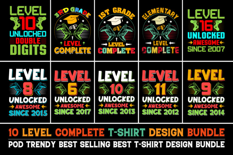 Level Complete Unlocked T-Shirt Design Bundle