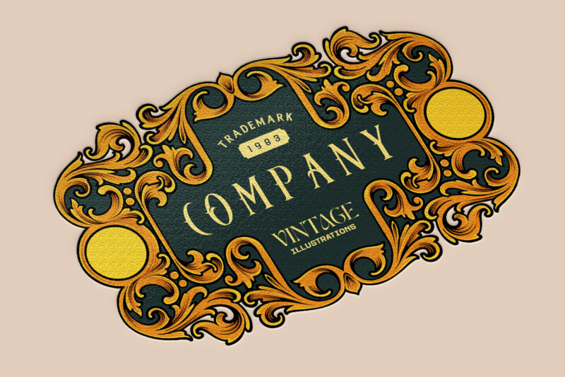 Old fashioned badge with vintage engraved ornamental pattern