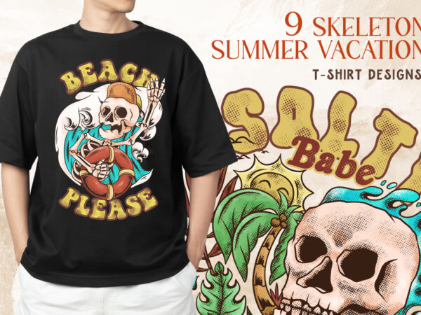 Vintage skeleton summer beach png t-shirt designs bundle, summer vacation t-shirt design for print on demand,