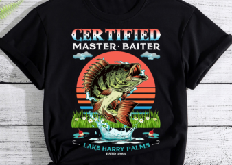 Mens Certified Master Baiter Funny Fishing PC t shirt designs for sale