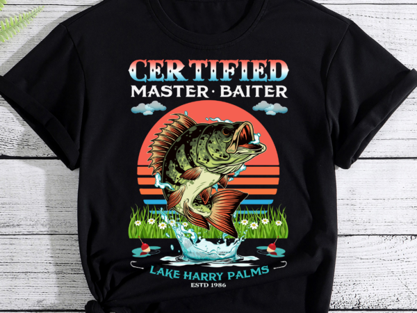 Mens certified master baiter funny fishing pc t shirt designs for sale