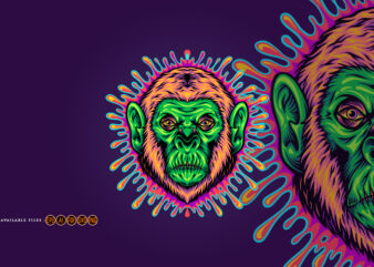 Monkey head with mysterious sticky liquid Background t shirt designs for sale