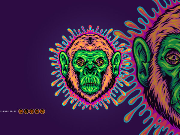 Monkey head with mysterious sticky liquid background t shirt designs for sale
