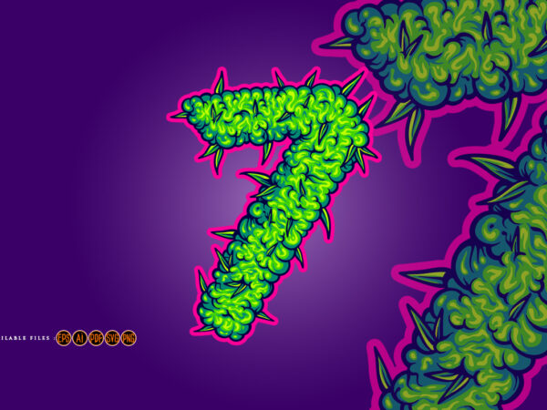 Number 7 monogram marijuana bliss flower buds detail T shirt vector artwork