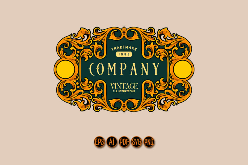 Old fashioned badge with vintage engraved ornamental pattern