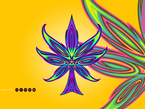 Pinstriped cannabis sativa leaf tribal ornament t shirt illustration