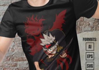 Premium Asta Black Clover Anime Vector T-shirt Design Template