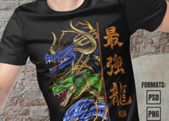 Premium Anime Dragons Vector T-shirt Design Template