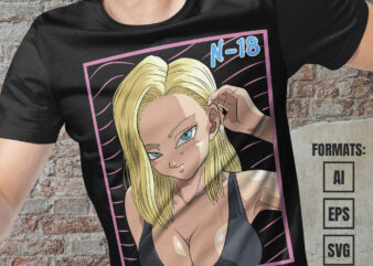 Premium Android 18 Dragon Ball Anime Vector T-shirt Design Template