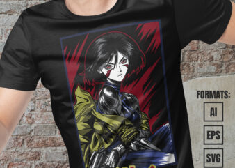 Premium Alita Battle Angel Anime Vector T-shirt Design Template