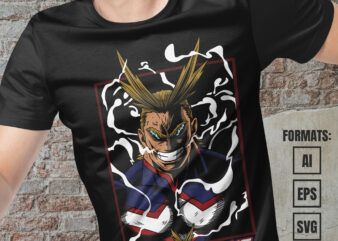 Premium All Might My Hero Academia Anime Vector T-shirt Design Template