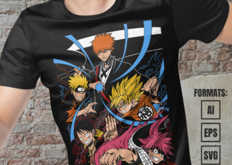 Premium Anime Heroes Vector T-shirt Design Template